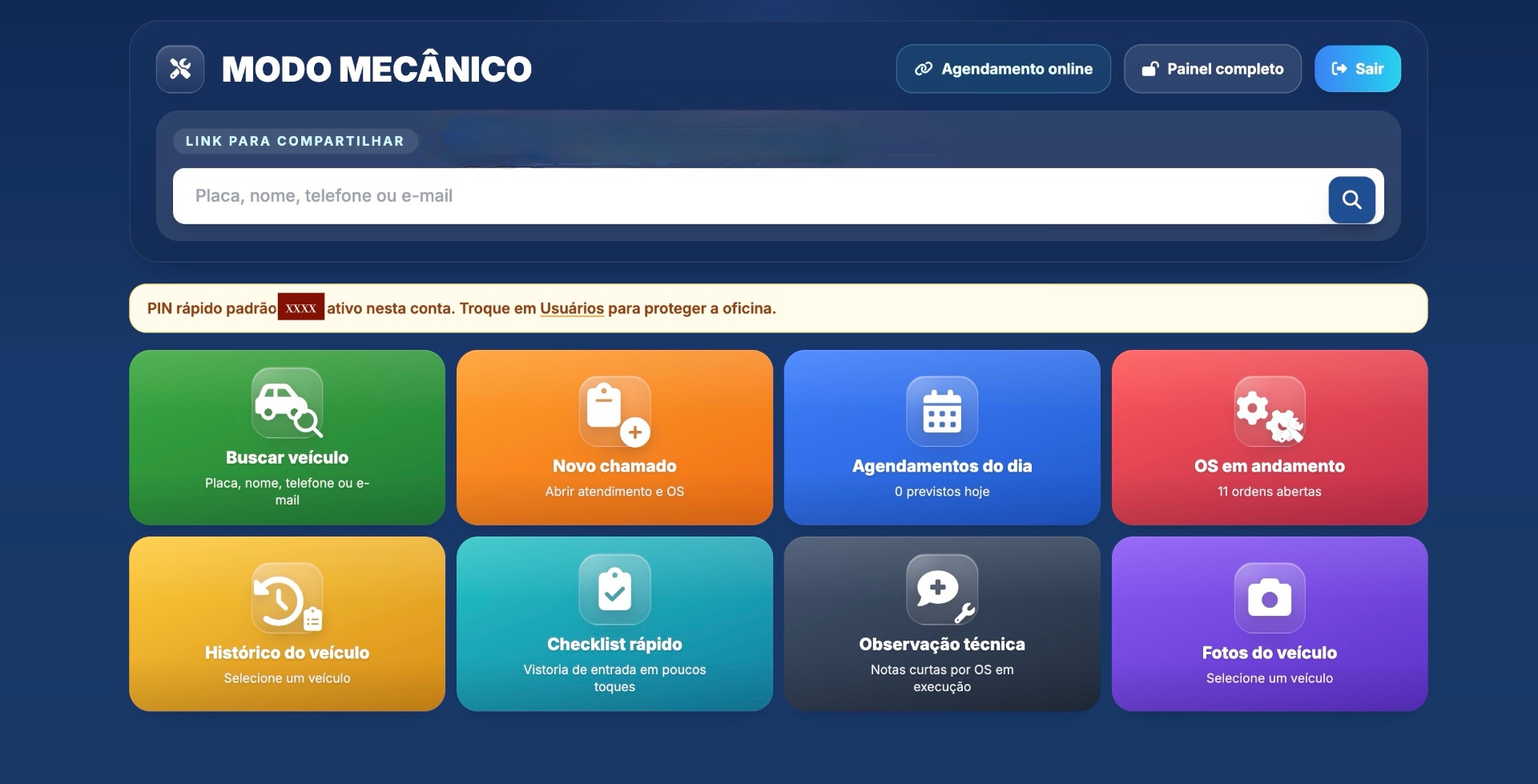 Modo mecânico do TecStar Oficinas